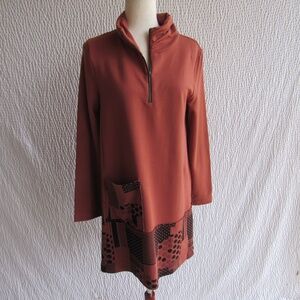 Chalet Tunic Top Dress Small Rust Black Abstract Et ceci Etceci Cotton Luxury S